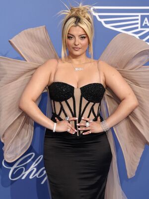 Bebe Rexha cleavage at amfAR Cannes Gala 2023